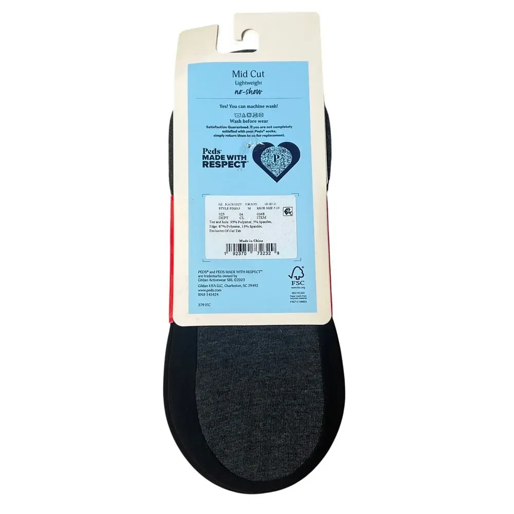 PEDS Women's Mid Cut Lightweight Liner Socks 2 Pairs M 5-10